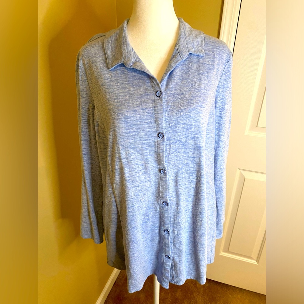 Habitat Women’s Large Long Sleeve Jersey Button Down Heathered Blue